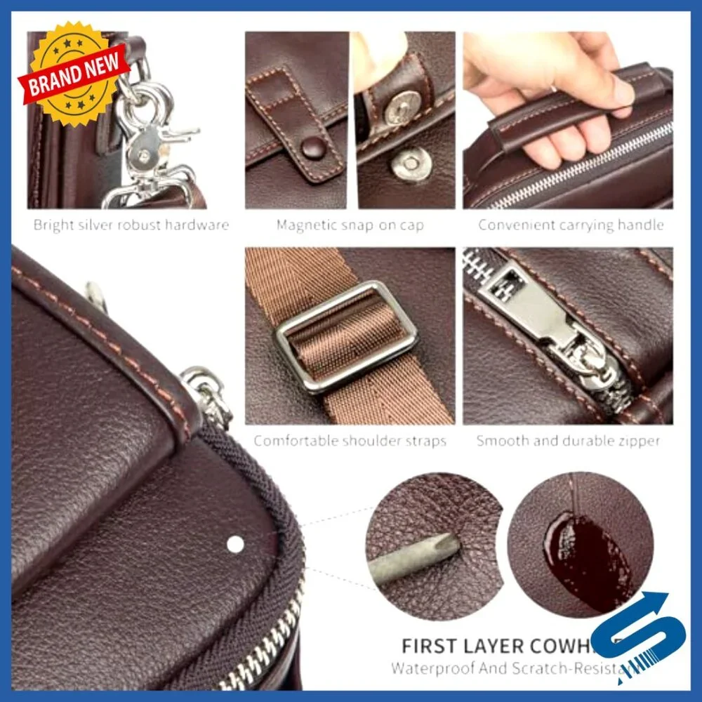 Leather Messenger Bag Crossbody Sling Travel Daypack Magnetic Buckle